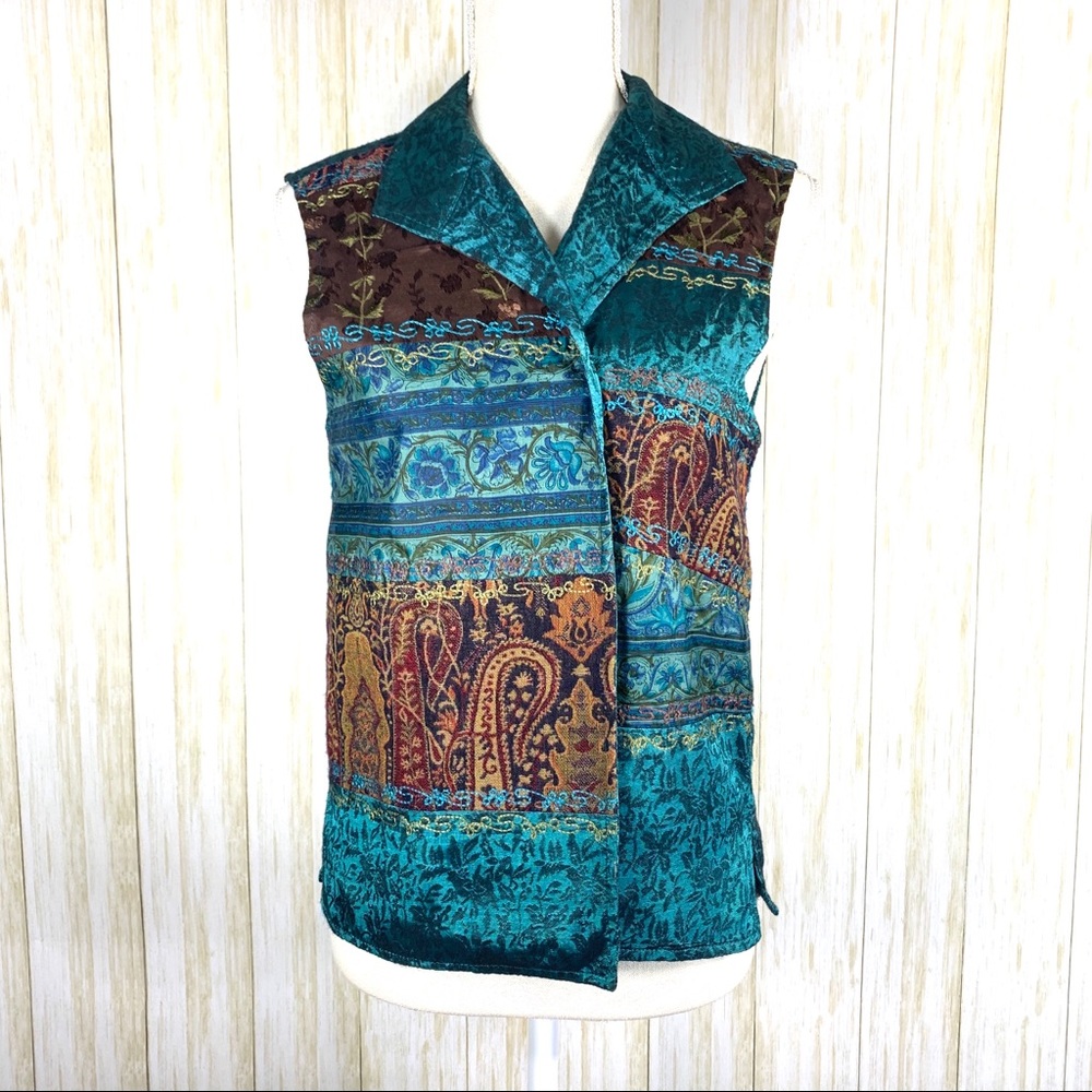 Coldwater Creek teal silk rayon wool vest Small